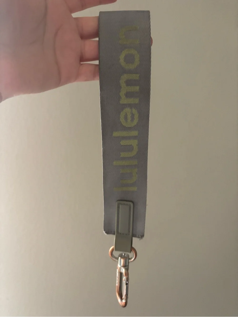 lululemon athletica Gray & Yellow Wrist Lanyard with tarnished silver Clip